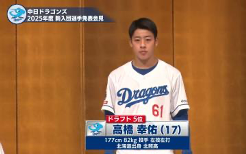中日ドラゴンズ ドラフト5位の高橋幸佑投手